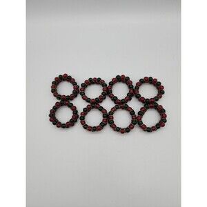 Kemp & Beatly set of 8 Christmas Red & Green Glass Beaded Napkin Ring Holders